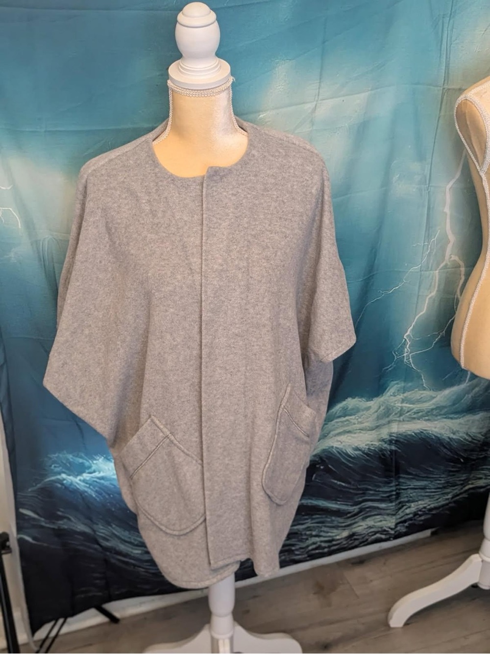 Soft Grey Open-Front Cape Blazer